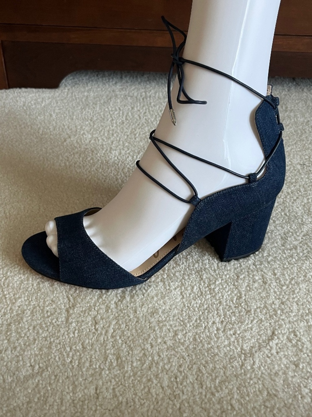 NWOT Sam Edelman Serene Denim Lace Up Block Heel Sandal 8.5
